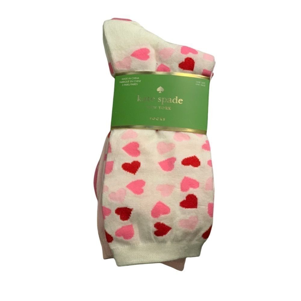Kate Spade Women’s Set of 3 Pairs Pink Heart Crew Socks